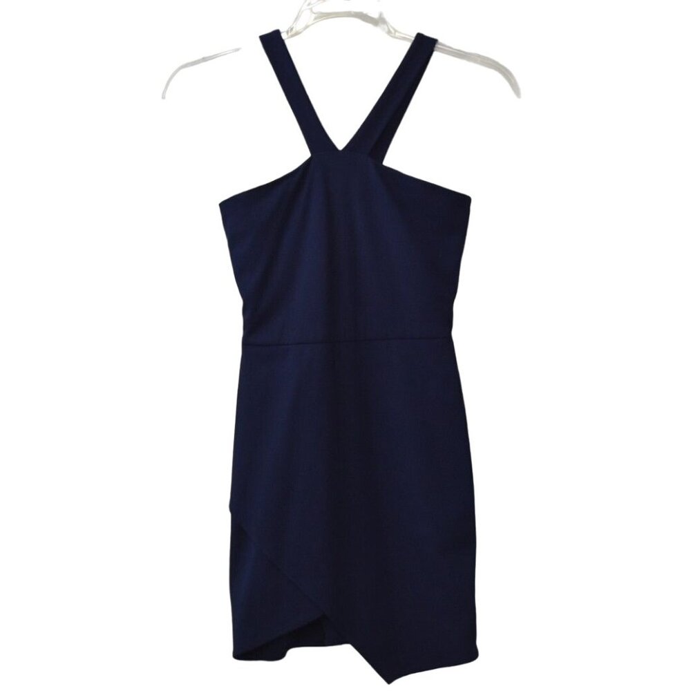 B D Junior Dress junior Size 1 Navy Blue Cross Strap Asymmetric Hem - Picture 6 of 8